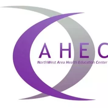 Logo with purple and grey crescent shapes and the text "AHEC NorthWest Area Health Education Center."