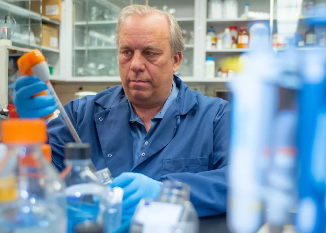 A researcher in a lab environment