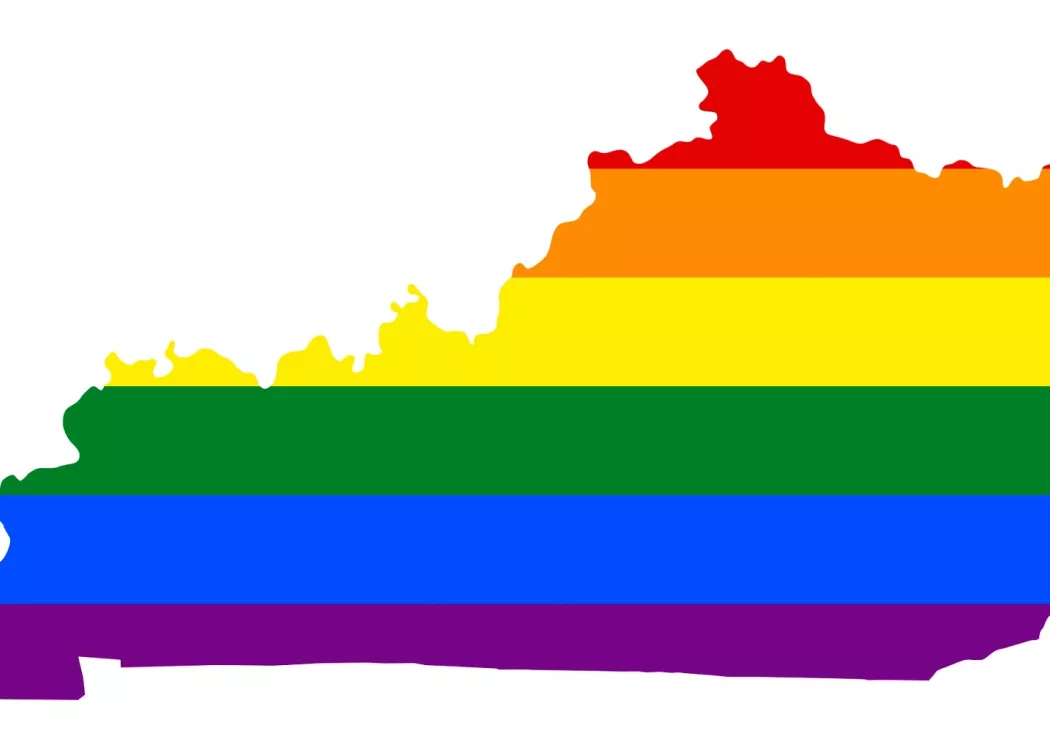 Graphic of the state of Kentucky filled with rainbow colors