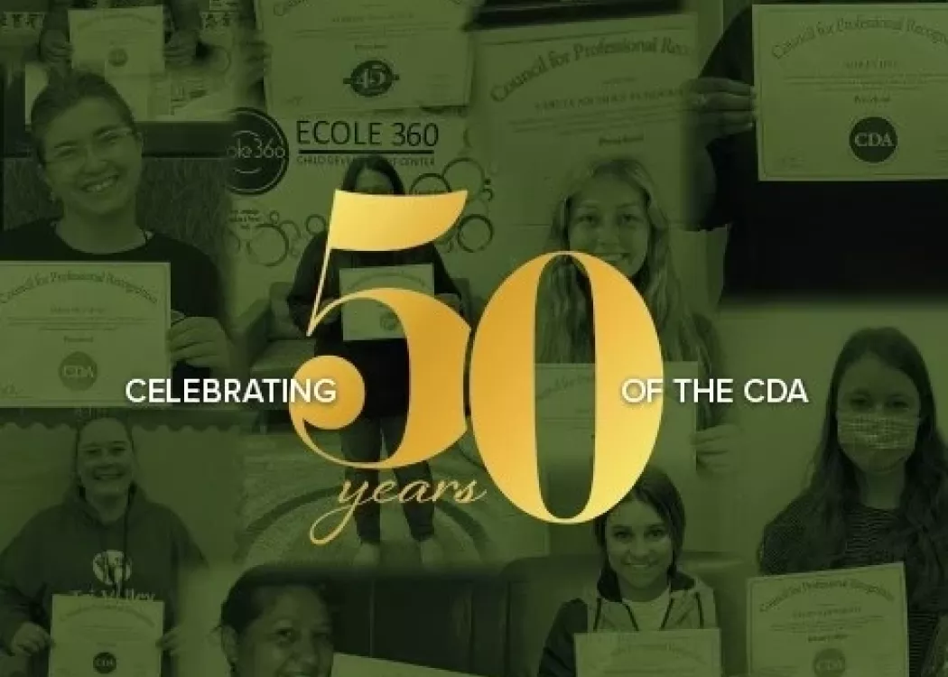 Graphic celebrating 50 years of the Child Development Associate credential
