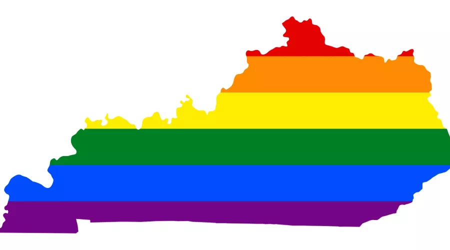 Graphic of the state of Kentucky filled with rainbow colors